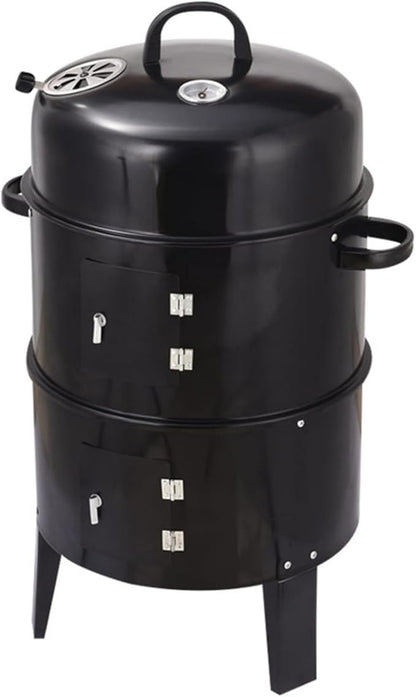 Outdoor double-layer grill, charcoal wood fired braising and smoking stove