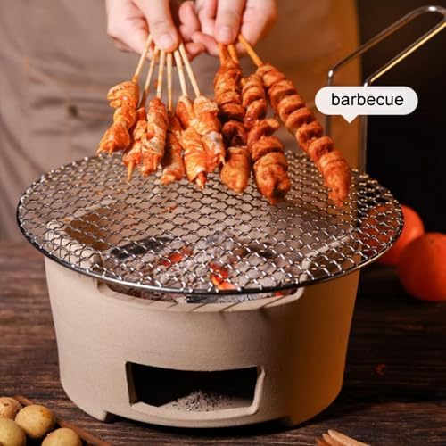 Small Japanese Style Clay Charcoal Stove, Barbecue Grill, Clay Barbecue and Tea Stove, Clay Grilling Stove with Metal Baking Sheet, for Home, Picnic, Camping(21cm 8.3in)