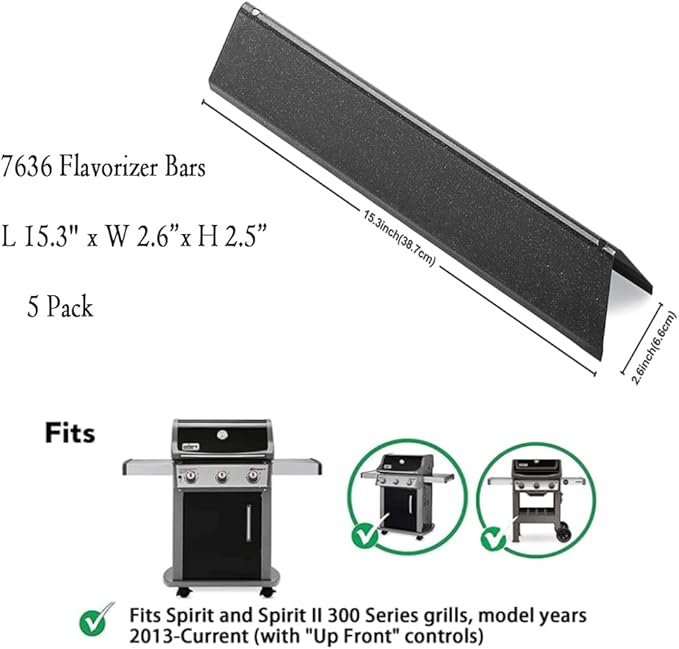 Spirit E310 Parts 7636 Flavorizer Bars 69787 Grill Burner for Weber Spirit and Spirit II 300 Series E310 E320 E330 S310 S320 S330 with Front Control, 15.3" Heat Plate 18" Burner for Weber Spirit E310