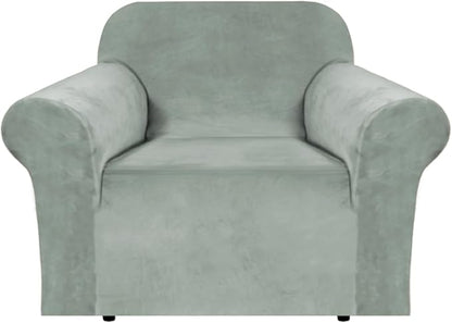 H.VERSAILTEX Stretch Velvet Armchair Cover Couch Covers 1 Cushion Chair Slipcover for Living Room Furniture Cover Crafted from Thick Comfy Rich Velour (Chair 31"-49", Sea Grass)