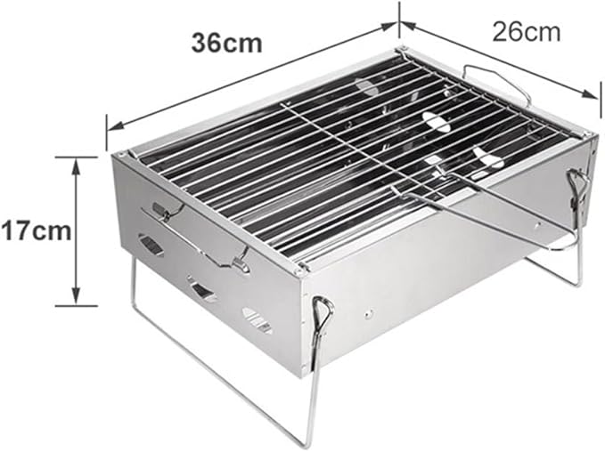 Portable Charcoal Grill for Camping BBQ, Outdoor Barbecue Grill with Thickened Stainless Steel, Lightweight & Stable Support, Easy Carry & Clean,36 * 26 * 17Cm-D