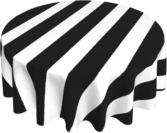 Sweetshow Black and White Stripes Tablecloth Round 60 Inch,Geometric Line Polyester Circle Table Cloth,Wrinkle Stain Resistant Washable Table Cover for Kitchen Dining Room Holiday Party Picnic Patio