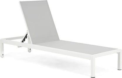 Christopher Knight Home Set of 2 Berton Outdoor Mesh Seat Chaise Lounge Chairs, Patio Adjustable Aluminum Frame Single Lounge Sofa, Poolside/Garden/Backyard Seating, All-Weather Furntiure, Gray+White