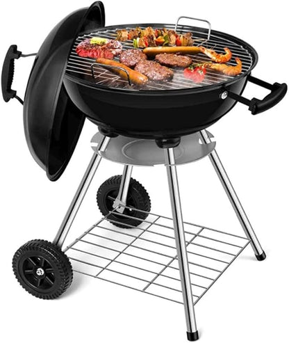 Portable Charcoal BBQ Grill Outdoor Grilling with Lid Kettle Grill Enamel Picnic Patio Backyard Camping Cooking Grate for Chicken Steak,A-1