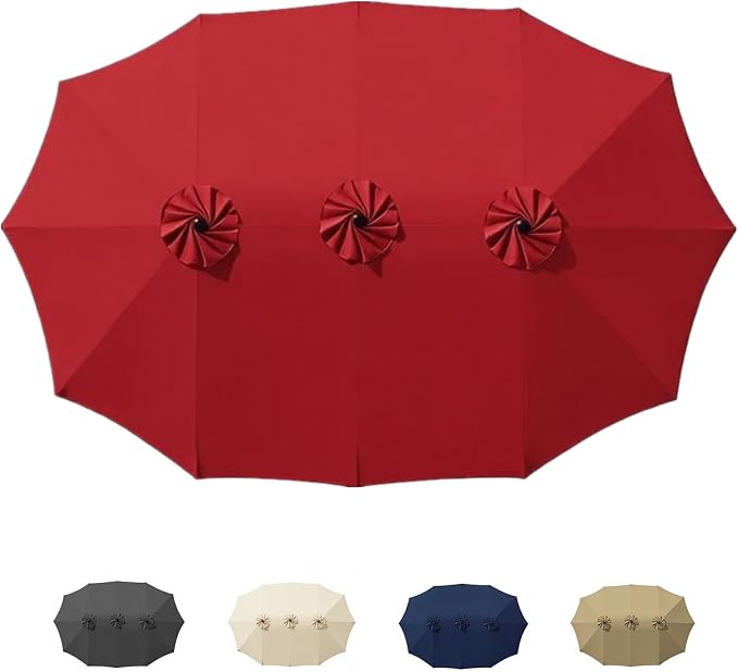 15ft Patio Umbrella Replacement Canopy for 12 Ribs, Large Outdoor Umbrella Top Cover Only, Double-Sided Fabric for Market Umbrellas, Sombrillas de Patio Repuesto (Frame NOT Included), Red