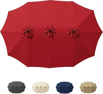 15ft Patio Umbrella Replacement Canopy for 12 Ribs, Large Outdoor Umbrella Top Cover Only, Double-Sided Fabric for Market Umbrellas, Sombrillas de Patio Repuesto (Frame NOT Included), Red