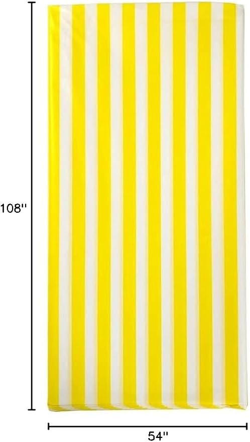 Vpang 2 Pcs Striped Plastic Print Tablecloths Disposable Table Cover Thickened Rectangle Tablecover, Kitchen Picnic Wedding Birthday Party Table Covers, 54"x108" (Yellow Stripe)