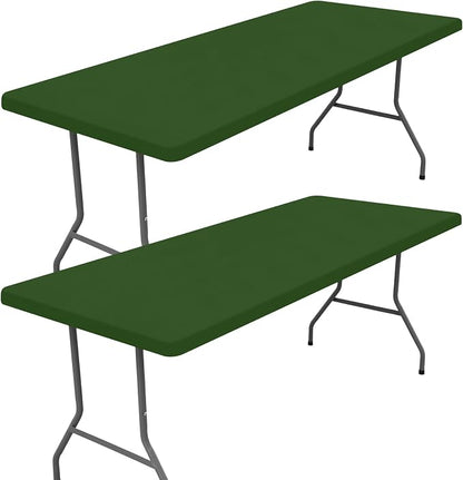 Moosfor 2 Pack Rectangle Spandex Fitted Table Cloth, 8FT Elastic Tablecloth | Washable Picnic Table Cover, Stretch Waterproof Table cloths for Party, Patio, Dining, Kitchen, 30" x 96", Olive Green