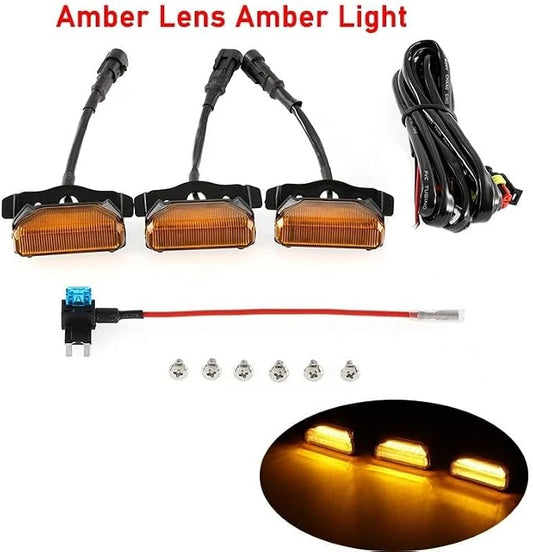 3Pcs/Set 12V Front Grille Lights Fit For Toyota Tundra TRD Pro 2019 2020 2021 Car External Grill DRL Singal Lamp(Amber Lens Amber)