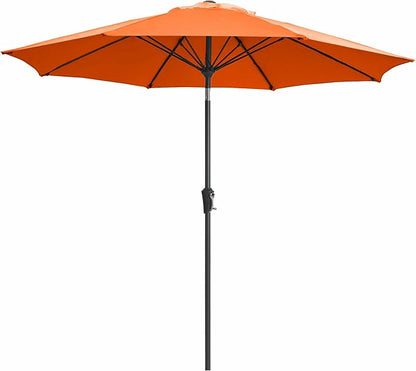 JEAREY 9FT Outdoor Patio Umbrella,Market Table Umbrella with 8 Fiberglass Ribs, Pool Umbrella with Tilt and Crank, UV Protection Lightweight & Wind-Resistant for Lawn, Garden, Deck and Backyard, Orange