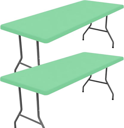 Moosfor 2 Pack Rectangle Spandex Fitted Table Cloth, 5FT Elastic Tablecloth | Washable Picnic Table Cover, Stretch Waterproof Table cloths for Party, Patio, Dining, Kitchen, 30" x 60", Bright Green