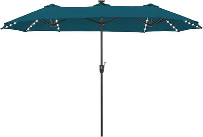 HERA'S PALACE 13 ft Patio Umbrella with 120 LED Solar Lights Double Sided Outdoor Umbrella for Patio 8 Colors Changing Table Umbrella for Garden Pool, Cerulean