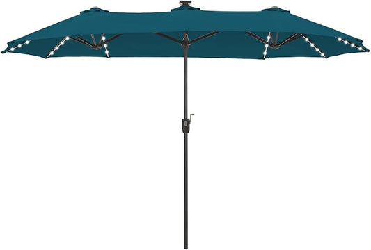 HERA'S PALACE 13 ft Patio Umbrella with 120 LED Solar Lights Double Sided Outdoor Umbrella for Patio 8 Colors Changing Table Umbrella for Garden Pool, Cerulean