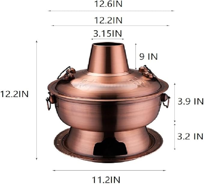 Old Beijing Copper Hot Pot,Chinese Charcoal Hot Pot - 12.5IN Large Family-Friendly Mongolian Style, Ideal for 4-6 Person Gatherings & Outdoor Dining
