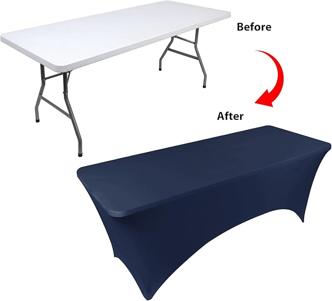 BDDC 4ft Stretch Spandex Fitted Table Cloth for 4 Foot Tables | GRS-Certified Eco-Friendly Fabric, Elastic Fit Rectangle Tablecloth, Washable, Wrinkle-Free, For Events & Parties
