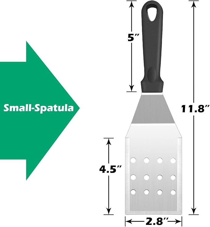Metal Spatula Set of 2, HaSteeL 11.8 x 2.8In Stainless Steel Perforated Spatula & Solid Turner Flipper, Flat Top Griddle Teppanyaki Hibachi Tools for Barbecue Camping, Plastic Handle & Easy to Clean