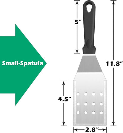 Metal Spatula Set of 2, HaSteeL 11.8 x 2.8In Stainless Steel Perforated Spatula & Solid Turner Flipper, Flat Top Griddle Teppanyaki Hibachi Tools for Barbecue Camping, Plastic Handle & Easy to Clean