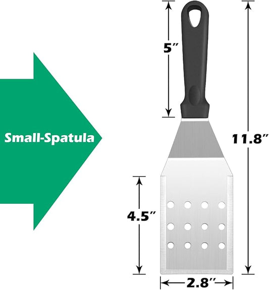 Metal Spatula Set of 2, HaSteeL 11.8 x 2.8In Stainless Steel Perforated Spatula & Solid Turner Flipper, Flat Top Griddle Teppanyaki Hibachi Tools for Barbecue Camping, Plastic Handle & Easy to Clean