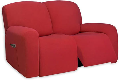 PureFit Super Stretch Loveseat Recliner Sofa Couch Cover with Pocket | 2 Seats Non Slip Soft Sofa Slipcover, Washable Reclining Furniture Protector for Kids, Pets (Recliner Loveseat, Red )