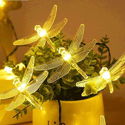 Solar Dragonfly String Light 30LED 21ft Garden Stake Lights Waterproof Outdoor Twinkle Fairy Lights with 8 Lighting Modes for Trees, Patio, Fence Christmas Decor (Warm White)