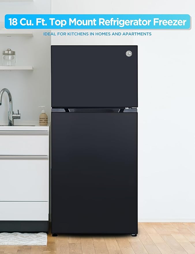 Commercial Cool 18 Cu. Ft. Top Mount Refrigerator with Freezer, 2-Door Refrigerator with Top Freezer and Adjustable Temperature Control, Ice Maker Ready, Energy Star Certified, Black | 2-Door Refrigerator with Top Freezer, Adjustable Temperature Contro...