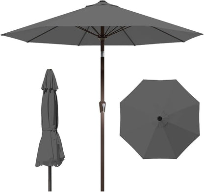10FT Patio Umbrella Outdoor Market Umbrella with Crank and Tilt, 8 Flexible Fiberglass Ribs, UV-Resistant Waterproof Canopy for Patio, Deck, Garden, Backyard, Gray
