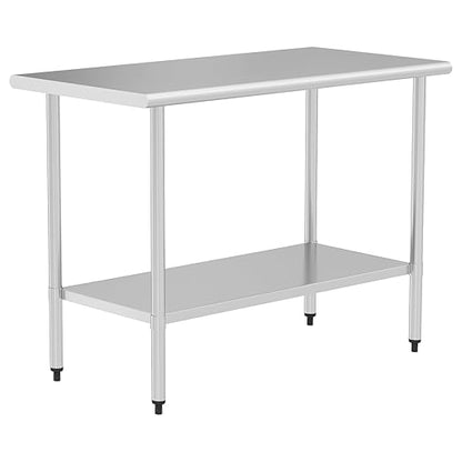 Stainless Steel Table for Food Prep & Work 24 x 60 inches Commercial Workstation with Adjustable Undershelf in Kitchen, Garage, Outdoor BBQ