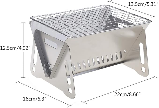 Portable Stainless Steel BBQ Grill Charcoal Folding Card Grill Outdoor Small BBQ Tool for Camping Picnics Hiking Party