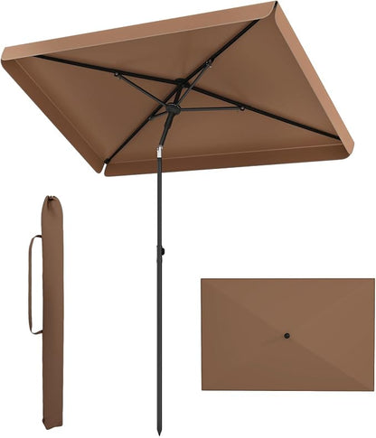 Tangkula 6.5 x 4.3 FT Rectangular Patio Umbrella, Portable Outdoor Market Table Umbrella with Push Button Tilt for Balcony Garden Backyard Deck Pool (Tan)