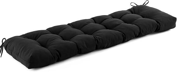 IASEAHK Outdoor Bench Cushion 59x18x5 Inch, Waterproof & Fade-Resistant Patio Furniture Cushions, Tufted Memory Foam Indoor/Outdoor Cushions for Couch Swing with Non-Slip Backing & Straps, Black