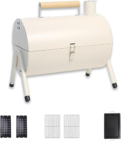 Charcoal Grill, Smoker Barbecue Grill, 2 In 1 Outdoor BBQ Grill, Large Double-sided Grilling Area With Beech Wood Handles, Barbeque Grill With Stainless Steel Grill And Baking Tray, For Camping Picnic