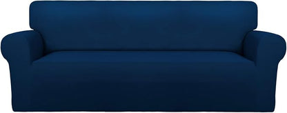 PureFit Stretch Couch Covers for Sofa Large Sofa Slipcovers Navy | 1-Piece Spandex Couch cover Soft Couch protector, Sofa cover Washable with Non Skid Foam and Elastic Bottom for Kids, Dogs