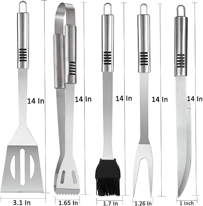 BBQ Grill Tool Set BBQ Grilling Accessories Set 8PC Barbecue Grill Tools Utensils Set for Outdoor with Spatula, Fork, Knife, Brush, Tongs, Seasoning Bottle Grilling Gifts for Men Dad