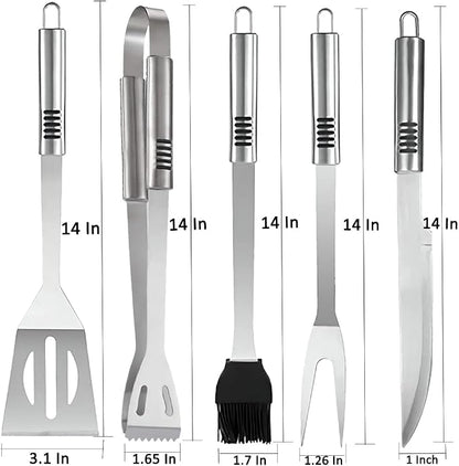 BBQ Grill Tool Set BBQ Grilling Accessories Set 8PC Barbecue Grill Tools Utensils Set for Outdoor with Spatula, Fork, Knife, Brush, Tongs, Seasoning Bottle Grilling Gifts for Men Dad