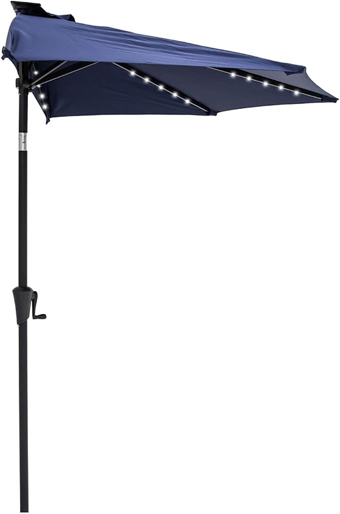 C-Hopetree 9 ft Half Round Outdoor Patio Market Wall Umbrella with Solar LED Lights and Tilt