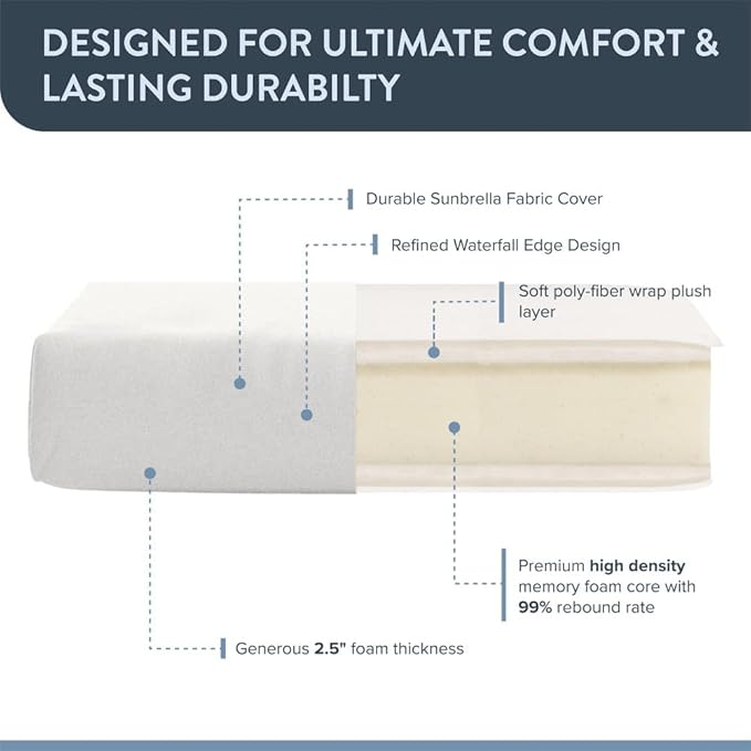 California Umbrella Outdoor Dining Chair, Set of 4 Patio Seat Cushions, 20 x 40 Inch, Premium Outdoor Memory Foam, Fade Resistant, Sunbrella Fabric, Fabric Ties, Natural