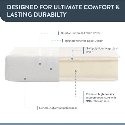 California Umbrella Outdoor Dining Chair, Set of 4 Patio Seat Cushions, 20 x 40 Inch, Premium Outdoor Memory Foam, Fade Resistant, Sunbrella Fabric, Fabric Ties, Natural