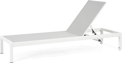 Christopher Knight Home Set of 2 Berton Outdoor Mesh Seat Chaise Lounge Chairs, Patio Adjustable Aluminum Frame Single Lounge Sofa, Poolside/Garden/Backyard Seating, All-Weather Furntiure, Gray+White