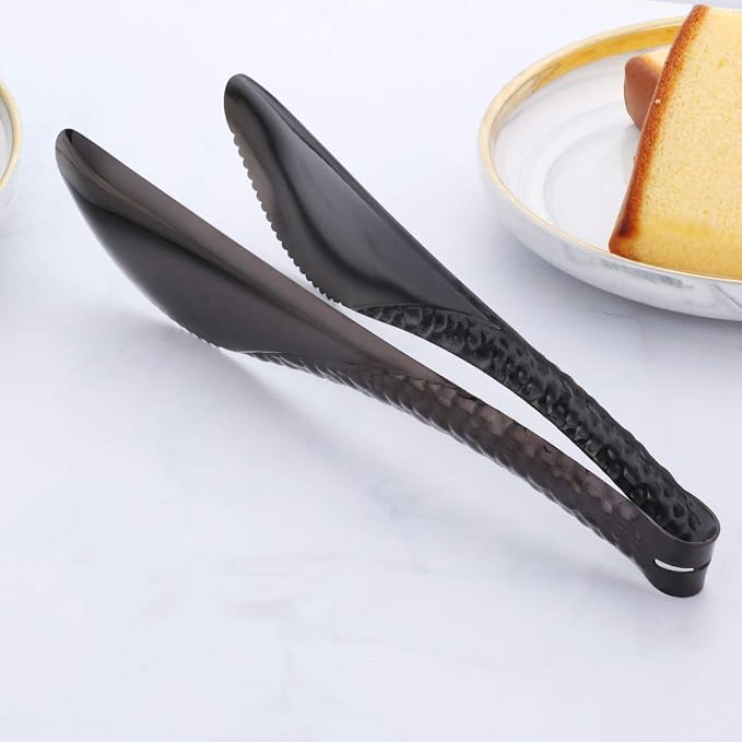 Stainless Steel Kitchen Food Clamp Serving Tongs for Cooking,Toast Bread,Salad,Barbecue,Grilling,Baking,Frying(Black)