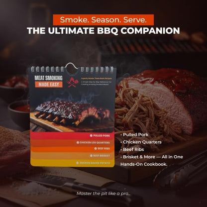 Meat Smoking Made Easy — Beginner’s Quick Reference Guide with Waterproof Magnet — Time, Temp & Wood Pairings for Perfect BBQ Every Time