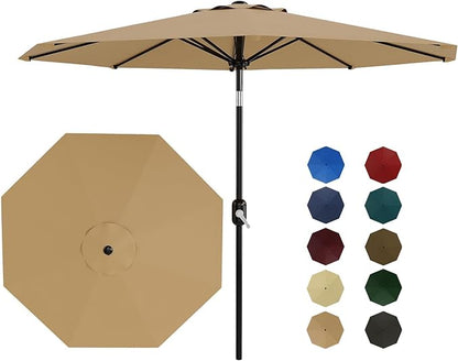 Garvee 9 ft Patio Umbrella - 8 Sturdy Ribs Outdoor Table Umbrella with Crank Lift & Push Button Tilt - Market Umbrella for Pool, Deck, Yard, Garden - Tan