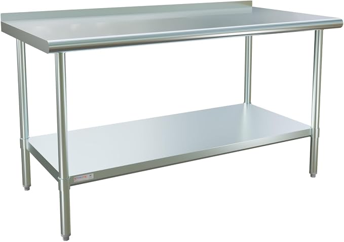 STABLEINK Stainless Steel Table with Backsplash 60x30 Inches 5ft for Prep | NSF Certified Metal Work Table Workbench with 1.5” Backsplash for Commercial Kitchen Restaurant Hotel Laundry Garage Chef