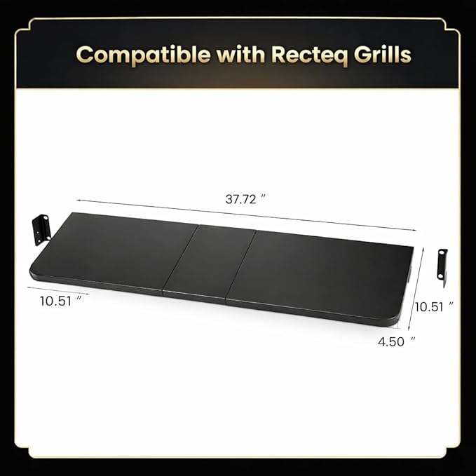 QuliMetal Front Shelf for Recteq Deck Boss 800, Folding Front Grill Table Accessory, Foldable Pellet Grill Shelf with Extra Prep Space for Food Prep, Trays, Tools and Storage, 37.7" x 10.5"