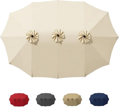 15ft Patio Umbrella Replacement Canopy for 12 Ribs, Large Outdoor Umbrella Top Cover Only,Double-Sided Fabric for Market Umbrellas, Sombrillas de Patio Repuesto (Frame NOT Included),beige