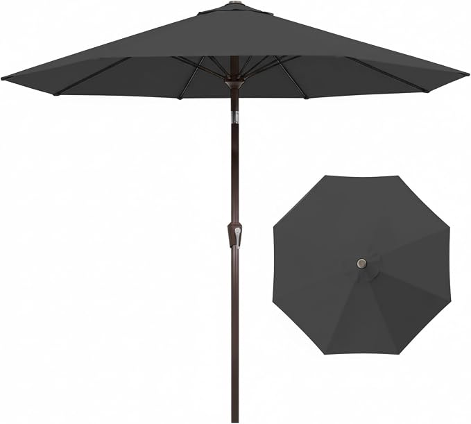 9FT Auto-Tilt Patio Umbrella|Outdoor Market Table Umbrella with 8 Fiberglass Ribs for Pool,Deck&Backyard