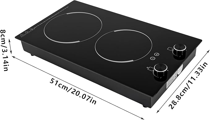 2 Burner Electric Cooktop, 20 Inch Electric Stove Top with Knob Controls, 9 Levels of Heat, Timer Function for Kitchens Apartment, Hotel
