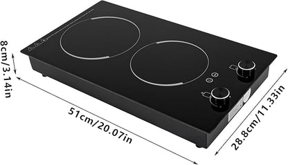 2 Burner Electric Cooktop, 20 Inch Electric Stove Top with Knob Controls, 9 Levels of Heat, Timer Function for Kitchens Apartment, Hotel
