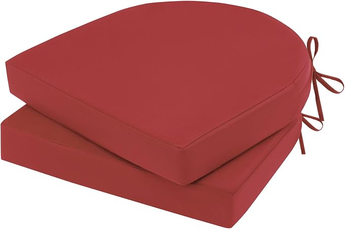 Topotdor Outdoor Chair Cushions Set of 2, 19"x19"x3" Waterproof Patio Chair Cushions for Outdoor Furniture, Round Corner Outdoor Seat Cushions Color Fastness Chair Pads with Ties, Bright Red