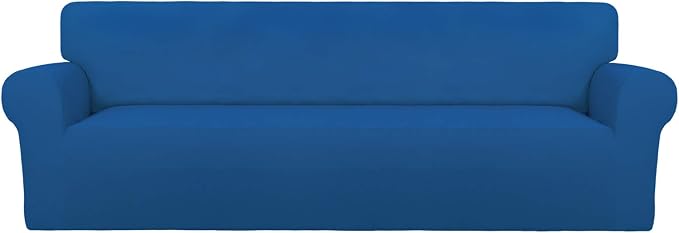 PureFit Stretch Couch Covers for Sofa 4 Seater Slipcovers Classic Blue | 1-Piece Sofa Cover Washable Soft Couch protector, Couch Slipcover with Non Skid Foam and Elastic Bottom for Kids, Dogs