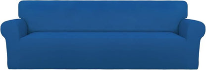 PureFit Stretch Couch Covers for Sofa 4 Seater Slipcovers Classic Blue | 1-Piece Sofa Cover Washable Soft Couch protector, Couch Slipcover with Non Skid Foam and Elastic Bottom for Kids, Dogs